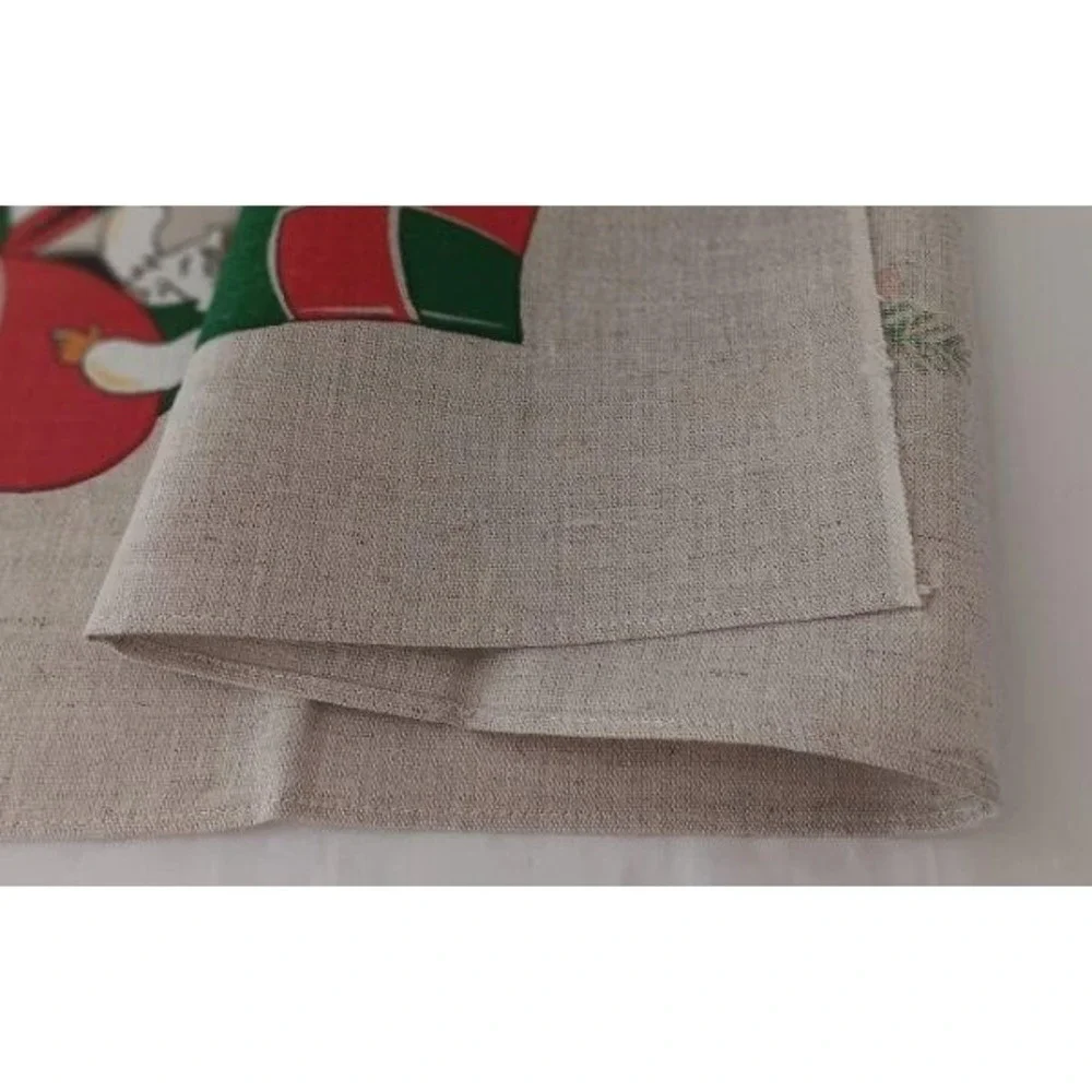 Vintage 60s Scandinavian Printed Christmas Tablecloth Gnomes Norway Unused - Picture 4 of 4